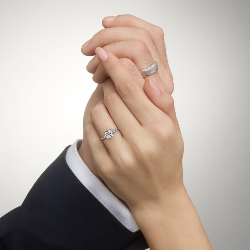 Riviera Micropavé Sapphire and Diamond Engagement Ring in 14k White Gold