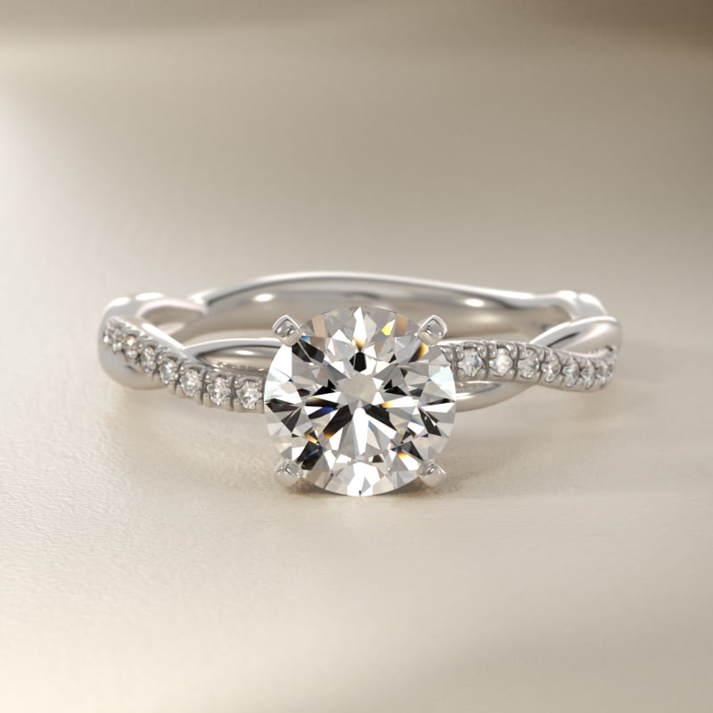 Round 1 CT Certified Diamond Petite Twist Engagement Ring In 14K White Gold