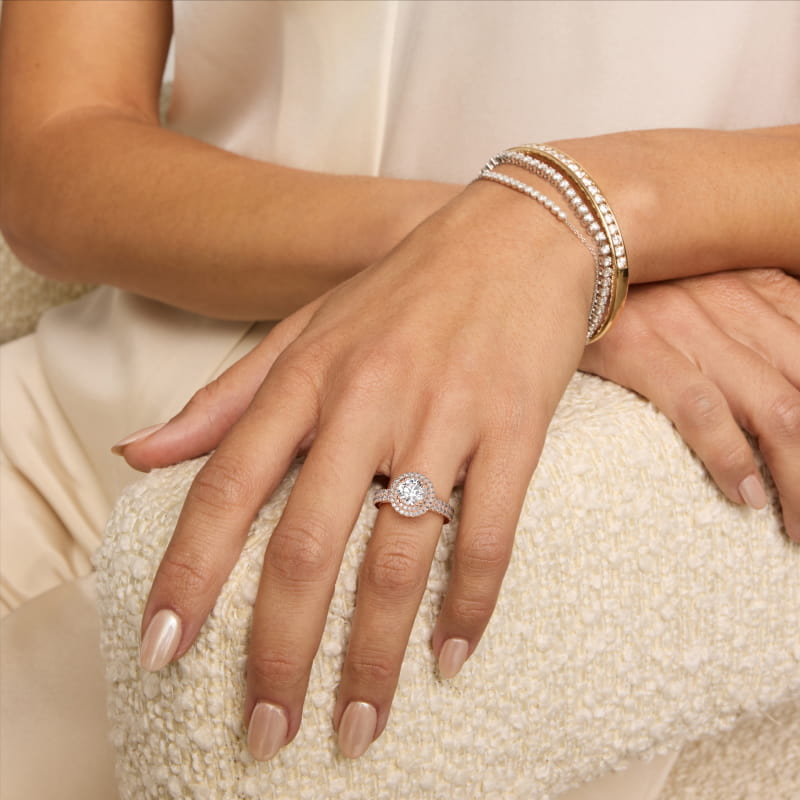 Blue Nile Studio Double Halo Gala Diamond Engagement Ring in 14k Rose Gold (7/8 ct. tw.)