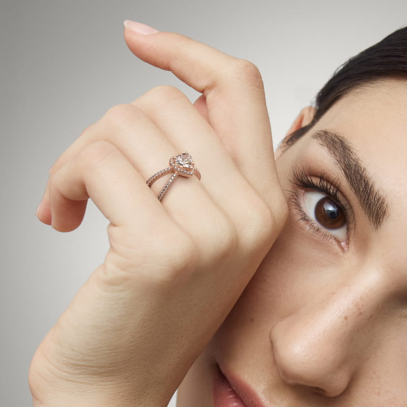 X Split Shank Hidden Halo Diamond Engagement Ring in 14k Rose Gold (1/2 ct. tw.)